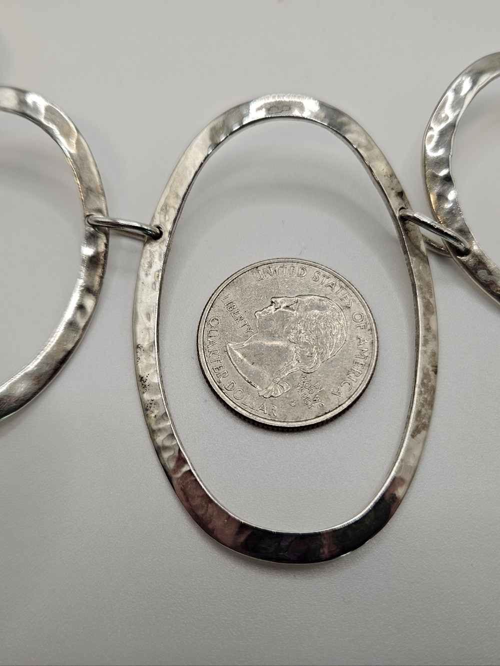 Dramatic Chunky Artisan Vintage 925 Pounded Silver Ovals Link Necklace - Picture 4 of 6